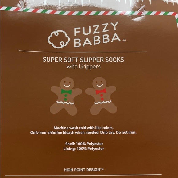 🆕Fuzzy Babba Women’s Slipper Socks with Grippers Gingerbread Man She Size 7-9.5 - Picture 6 of 6
